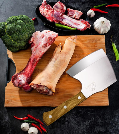 Cleaver Knife for unfrozen meat and vegetable, 7" Chinese Chef's Kitchen slicer, Razor sharp HC German Stainless Steel blade with lasered damascus pattern, pearwood Handle