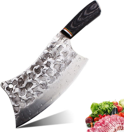 Cleaver Knife for unfrozen meat and vegetable, 7" Chinese Chef's Kitchen slicer, Razor sharp HC German Stainless Steel blade with lasered damascus pattern, pearwood Handle