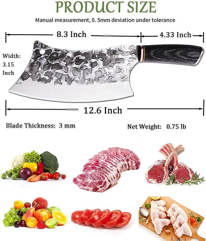 Cleaver Knife for unfrozen meat and vegetable, 7" Chinese Chef's Kitchen slicer, Razor sharp HC German Stainless Steel blade with lasered damascus pattern, pearwood Handle