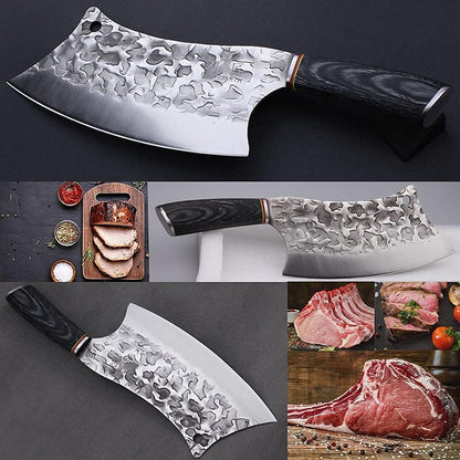 Cleaver Knife for unfrozen meat and vegetable, 7" Chinese Chef's Kitchen slicer, Razor sharp HC German Stainless Steel blade with lasered damascus pattern, pearwood Handle