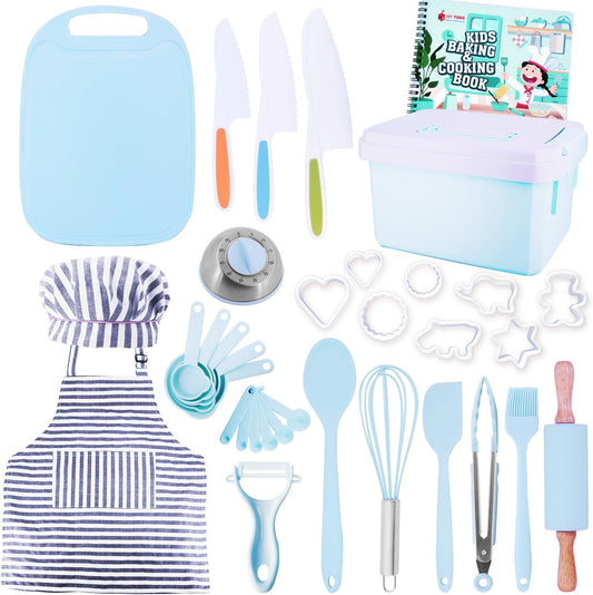 Kids Cooking and Baking Set with Storage Case – Real Cooking Supplies with Cookbook, Knives, Timer, Kids Baking Kit for Girls & Boys – Complete Utensils Accessories with Chef Apron & Hat