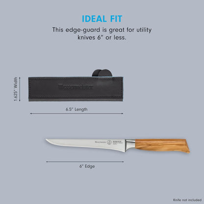 6.5" Black Magnetic Leather Edge-Guard - Handcrafted, Stylish & Functional Safety Accessory for Knife - 2 Blade Entry Notches - 6.5" x 1.625"
