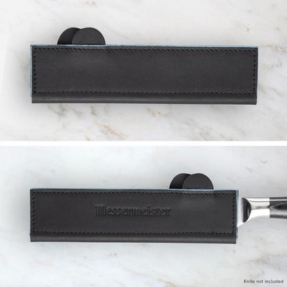 6.5" Black Magnetic Leather Edge-Guard - Handcrafted, Stylish & Functional Safety Accessory for Knife - 2 Blade Entry Notches - 6.5" x 1.625"