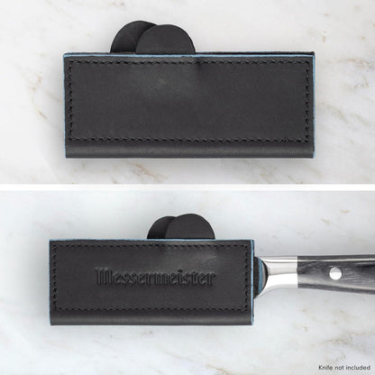 6.5" Black Magnetic Leather Edge-Guard - Handcrafted, Stylish & Functional Safety Accessory for Knife - 2 Blade Entry Notches - 6.5" x 1.625"