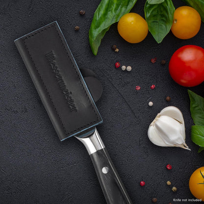 6.5" Black Magnetic Leather Edge-Guard - Handcrafted, Stylish & Functional Safety Accessory for Knife - 2 Blade Entry Notches - 6.5" x 1.625"