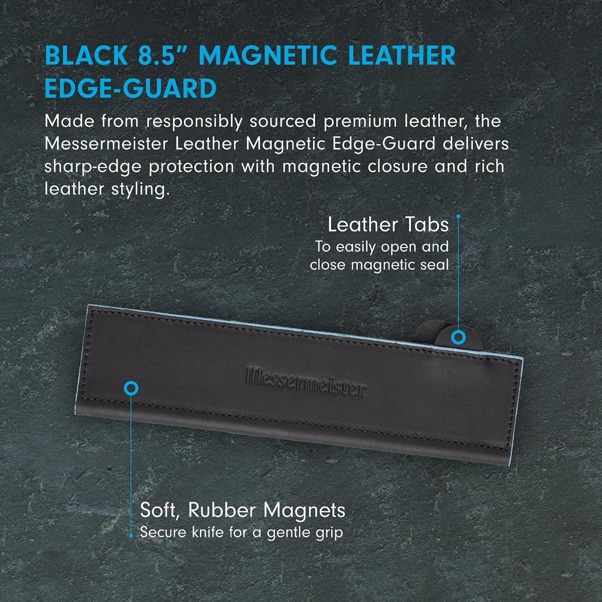 6.5" Black Magnetic Leather Edge-Guard - Handcrafted, Stylish & Functional Safety Accessory for Knife - 2 Blade Entry Notches - 6.5" x 1.625"