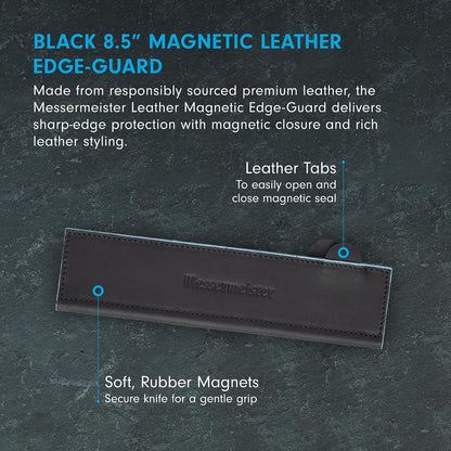 6.5" Black Magnetic Leather Edge-Guard - Handcrafted, Stylish & Functional Safety Accessory for Knife - 2 Blade Entry Notches - 6.5" x 1.625"