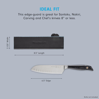 6.5" Black Magnetic Leather Edge-Guard - Handcrafted, Stylish & Functional Safety Accessory for Knife - 2 Blade Entry Notches - 6.5" x 1.625"