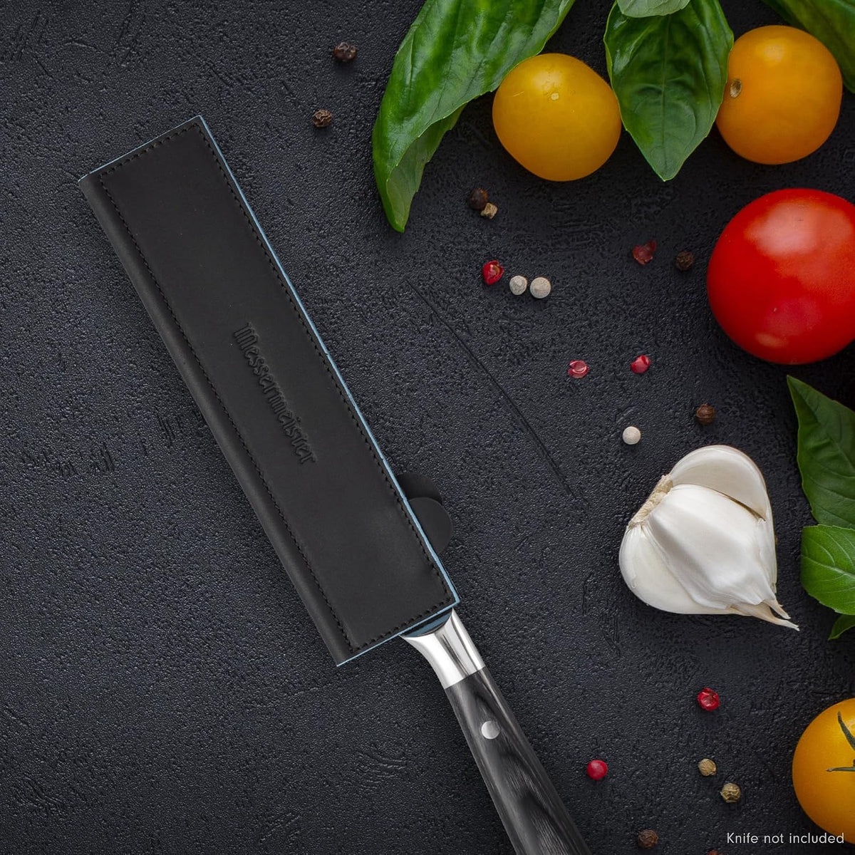 6.5" Black Magnetic Leather Edge-Guard - Handcrafted, Stylish & Functional Safety Accessory for Knife - 2 Blade Entry Notches - 6.5" x 1.625"