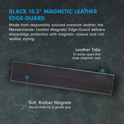 6.5" Black Magnetic Leather Edge-Guard - Handcrafted, Stylish & Functional Safety Accessory for Knife - 2 Blade Entry Notches - 6.5" x 1.625"
