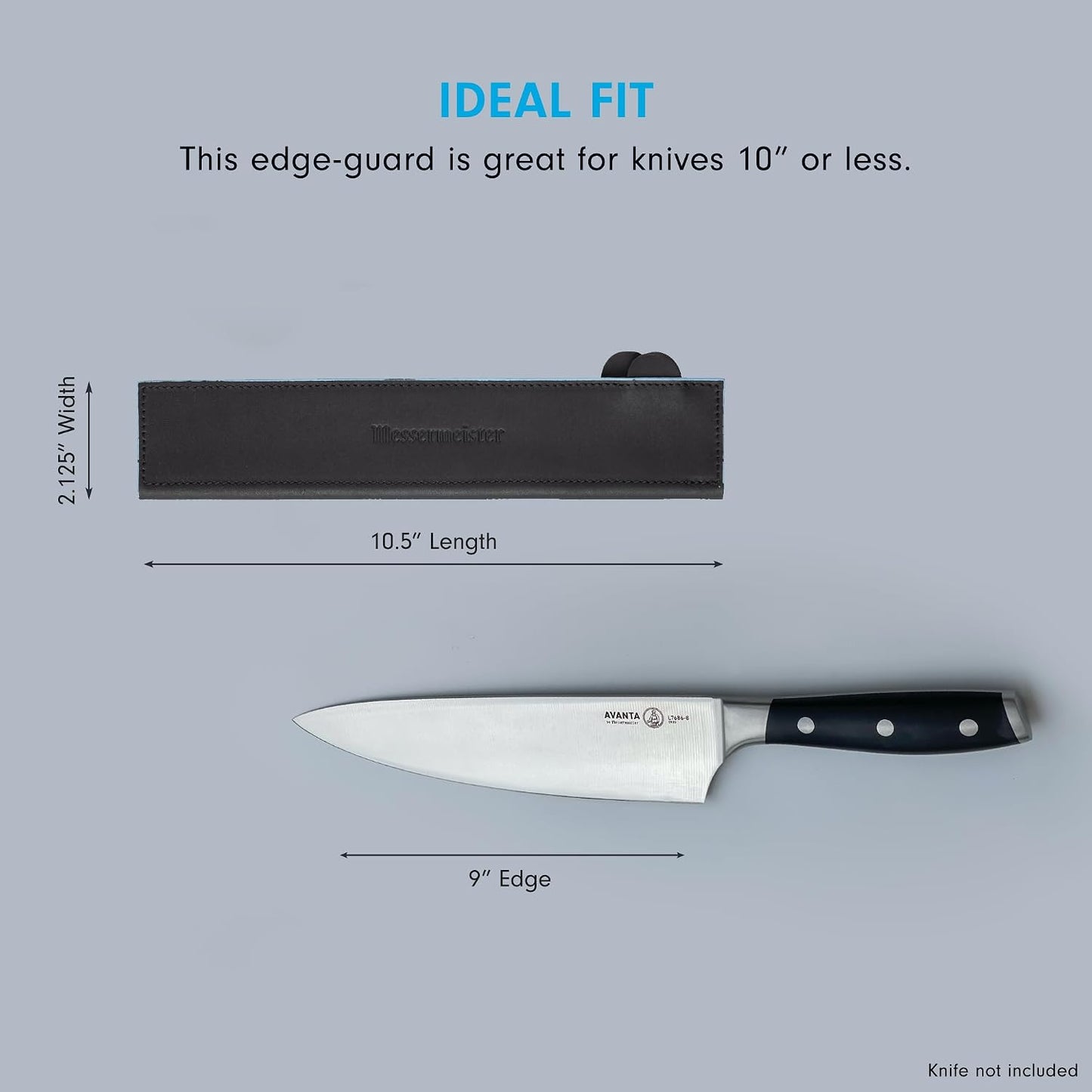 6.5" Black Magnetic Leather Edge-Guard - Handcrafted, Stylish & Functional Safety Accessory for Knife - 2 Blade Entry Notches - 6.5" x 1.625"