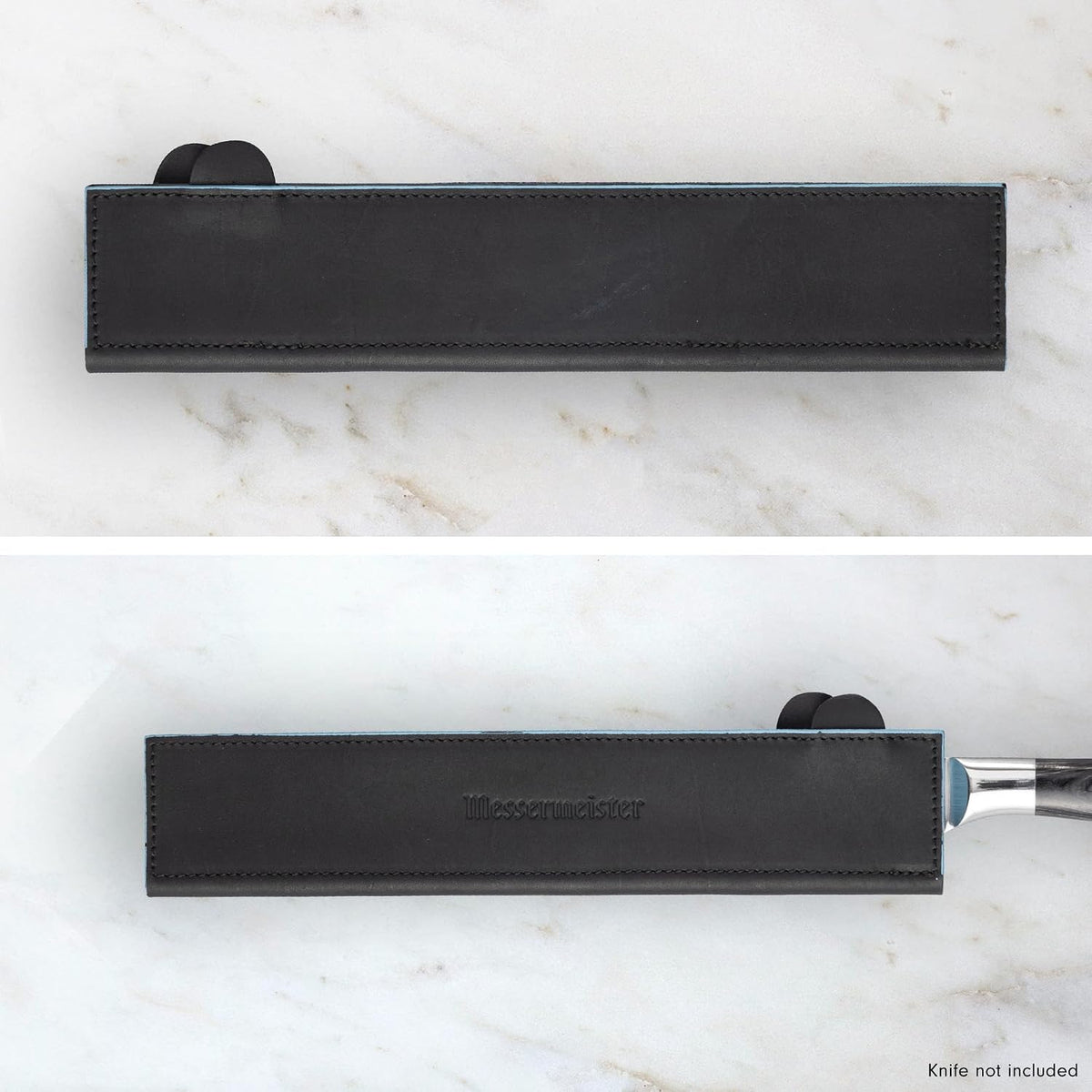 6.5" Black Magnetic Leather Edge-Guard - Handcrafted, Stylish & Functional Safety Accessory for Knife - 2 Blade Entry Notches - 6.5" x 1.625"