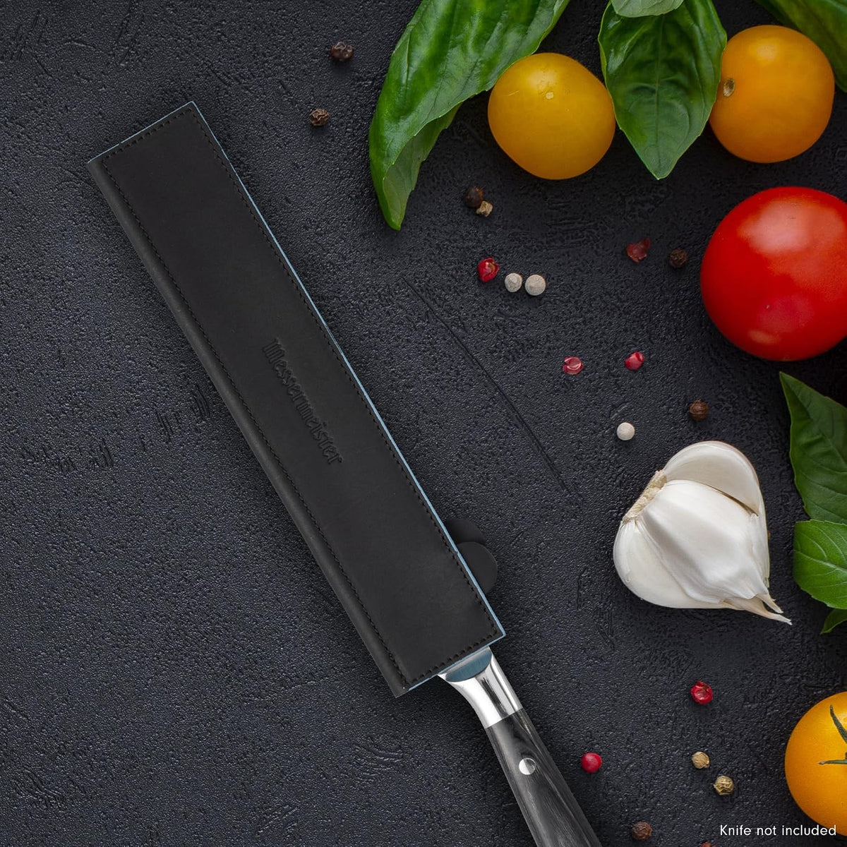 6.5" Black Magnetic Leather Edge-Guard - Handcrafted, Stylish & Functional Safety Accessory for Knife - 2 Blade Entry Notches - 6.5" x 1.625"