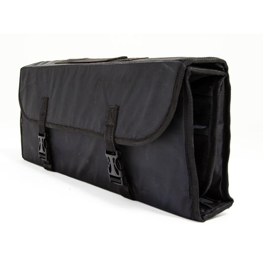 Chef Approved 20" Knife Storage Roll Bag with Buckle | Professional Kitchen Tool Case for Restaurant Cooking Knives | (9) Large (8) Small Pockets, Carrying Handle, 20"W x 2.5"D x 8"H, Nylon, Black