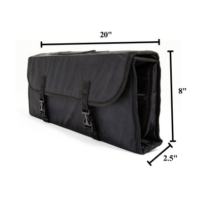 Chef Approved 20" Knife Storage Roll Bag with Buckle | Professional Kitchen Tool Case for Restaurant Cooking Knives | (9) Large (8) Small Pockets, Carrying Handle, 20"W x 2.5"D x 8"H, Nylon, Black