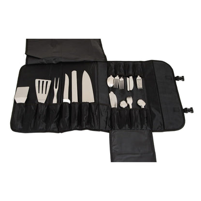 Chef Approved 20" Knife Storage Roll Bag with Buckle | Professional Kitchen Tool Case for Restaurant Cooking Knives | (9) Large (8) Small Pockets, Carrying Handle, 20"W x 2.5"D x 8"H, Nylon, Black