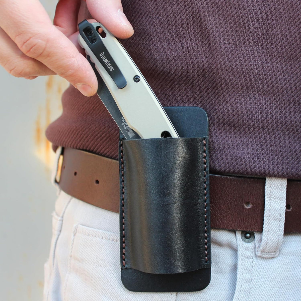 Pocket Knife Sheath for Horizontal Belt Carry, EDC Multitool Folding Knife Verical & Horizontal Belt Holder Holster with Belt Loop VPKS