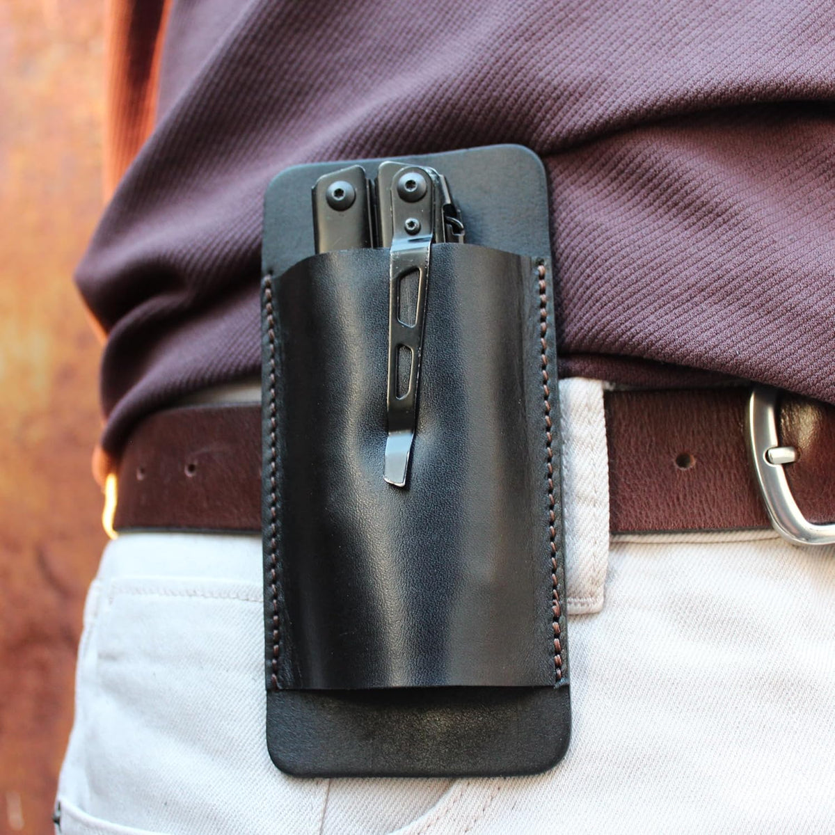 Pocket Knife Sheath for Horizontal Belt Carry, EDC Multitool Folding Knife Verical & Horizontal Belt Holder Holster with Belt Loop VPKS