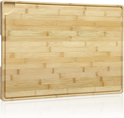 Large 24x16 Inches Bamboo Cutting Board for Kitchen, Wooden Butcher Block Chopping Board with Deep Juicy Groove and Back Inner Handle for Meat, Vegetables, Fruit