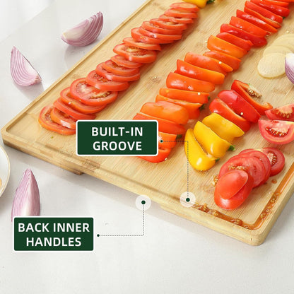 Large 24x16 Inches Bamboo Cutting Board for Kitchen, Wooden Butcher Block Chopping Board with Deep Juicy Groove and Back Inner Handle for Meat, Vegetables, Fruit