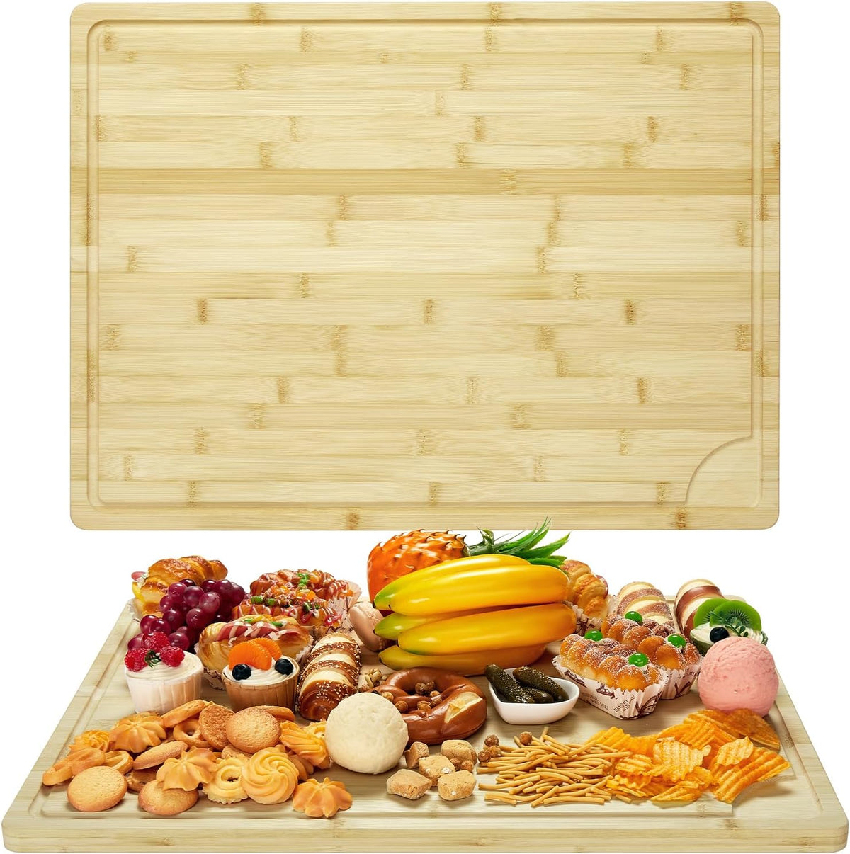 Large 24x16 Inches Bamboo Cutting Board for Kitchen, Wooden Butcher Block Chopping Board with Deep Juicy Groove and Back Inner Handle for Meat, Vegetables, Fruit
