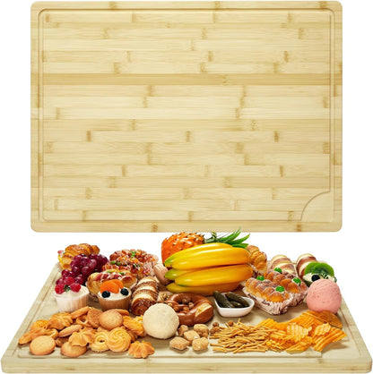 Large 24x16 Inches Bamboo Cutting Board for Kitchen, Wooden Butcher Block Chopping Board with Deep Juicy Groove and Back Inner Handle for Meat, Vegetables, Fruit