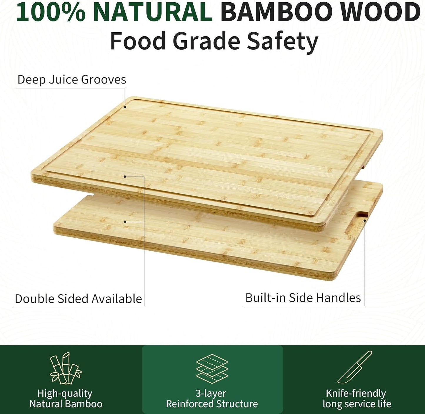 Large 24x16 Inches Bamboo Cutting Board for Kitchen, Wooden Butcher Block Chopping Board with Deep Juicy Groove and Back Inner Handle for Meat, Vegetables, Fruit