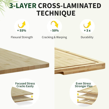 Large 24x16 Inches Bamboo Cutting Board for Kitchen, Wooden Butcher Block Chopping Board with Deep Juicy Groove and Back Inner Handle for Meat, Vegetables, Fruit