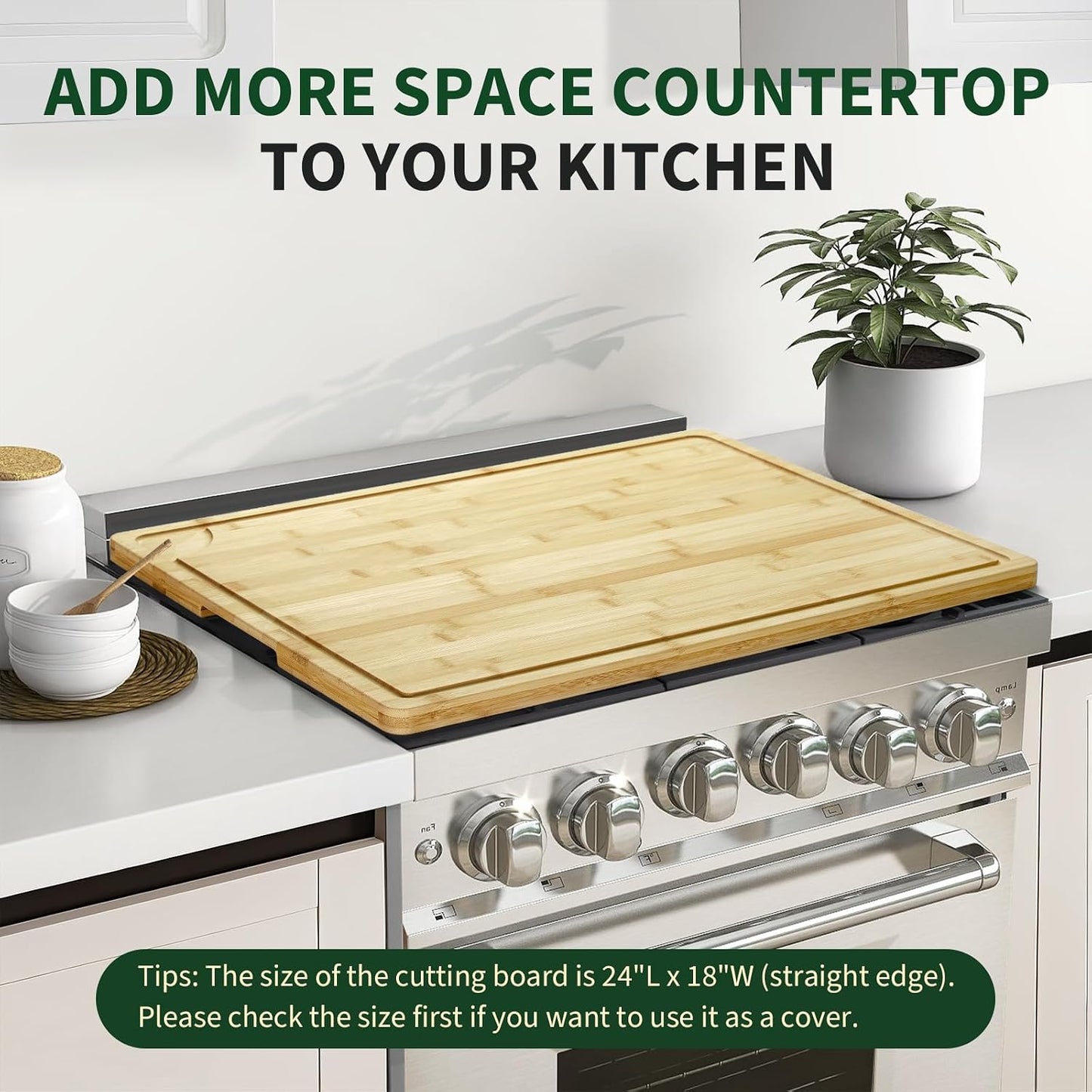 Large 24x16 Inches Bamboo Cutting Board for Kitchen, Wooden Butcher Block Chopping Board with Deep Juicy Groove and Back Inner Handle for Meat, Vegetables, Fruit