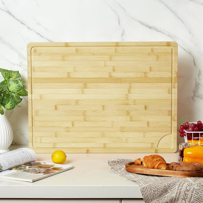 Large 24x16 Inches Bamboo Cutting Board for Kitchen, Wooden Butcher Block Chopping Board with Deep Juicy Groove and Back Inner Handle for Meat, Vegetables, Fruit