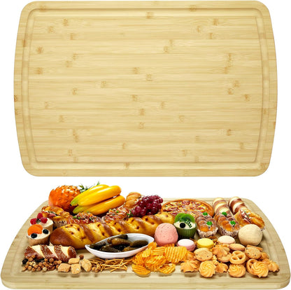 Large 24x16 Inches Bamboo Cutting Board for Kitchen, Wooden Butcher Block Chopping Board with Deep Juicy Groove and Back Inner Handle for Meat, Vegetables, Fruit