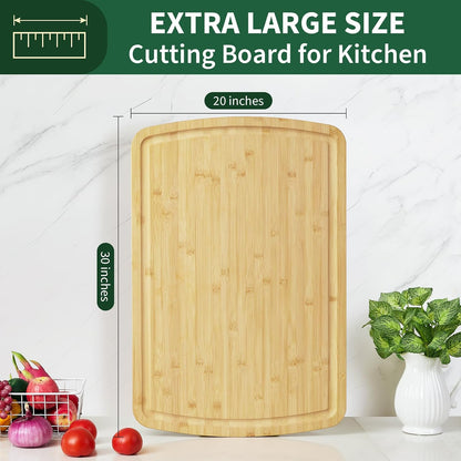 Large 24x16 Inches Bamboo Cutting Board for Kitchen, Wooden Butcher Block Chopping Board with Deep Juicy Groove and Back Inner Handle for Meat, Vegetables, Fruit