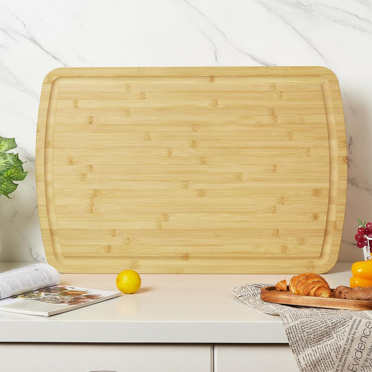 Large 24x16 Inches Bamboo Cutting Board for Kitchen, Wooden Butcher Block Chopping Board with Deep Juicy Groove and Back Inner Handle for Meat, Vegetables, Fruit