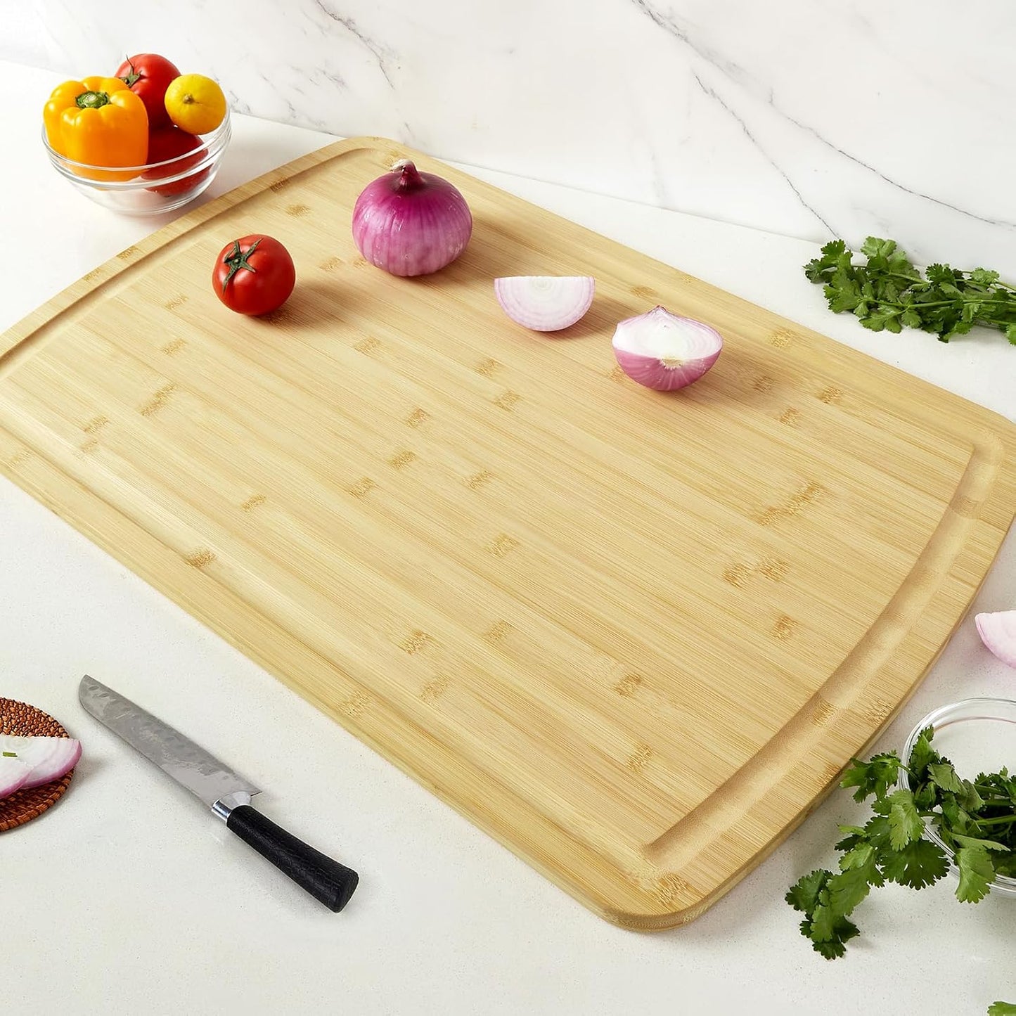 Large 24x16 Inches Bamboo Cutting Board for Kitchen, Wooden Butcher Block Chopping Board with Deep Juicy Groove and Back Inner Handle for Meat, Vegetables, Fruit