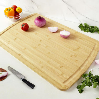 Large 24x16 Inches Bamboo Cutting Board for Kitchen, Wooden Butcher Block Chopping Board with Deep Juicy Groove and Back Inner Handle for Meat, Vegetables, Fruit