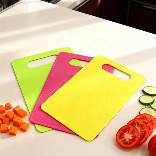 3-Piece Color-Coded Plastic Cutting Board Set - Non-Slip Kitchen Chopping Boards with Handle for Meat, Veggies & Fruits