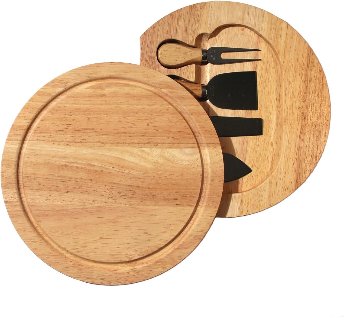 Camembert Cheese Board and Tool Set - Wooden Cheese Platter Tray and Stainless Steel Knives, Circular Wood Serving Board Gift Set - House Gift, Gift for Couples, Bridal Shower Gift