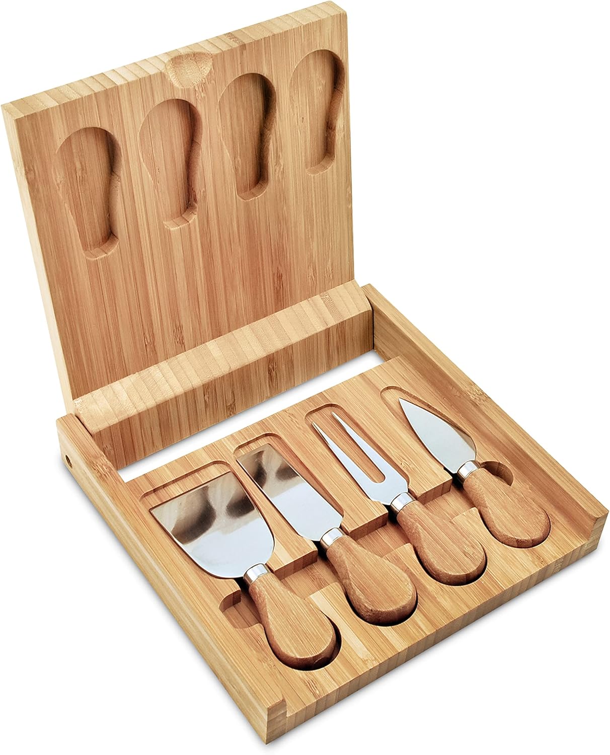 Camembert Cheese Board and Tool Set - Wooden Cheese Platter Tray and Stainless Steel Knives, Circular Wood Serving Board Gift Set - House Gift, Gift for Couples, Bridal Shower Gift