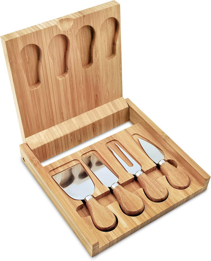Camembert Cheese Board and Tool Set - Wooden Cheese Platter Tray and Stainless Steel Knives, Circular Wood Serving Board Gift Set - House Gift, Gift for Couples, Bridal Shower Gift