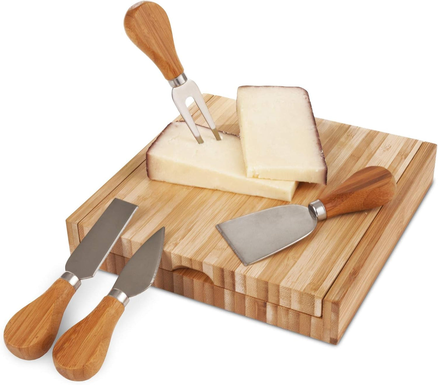 Camembert Cheese Board and Tool Set - Wooden Cheese Platter Tray and Stainless Steel Knives, Circular Wood Serving Board Gift Set - House Gift, Gift for Couples, Bridal Shower Gift