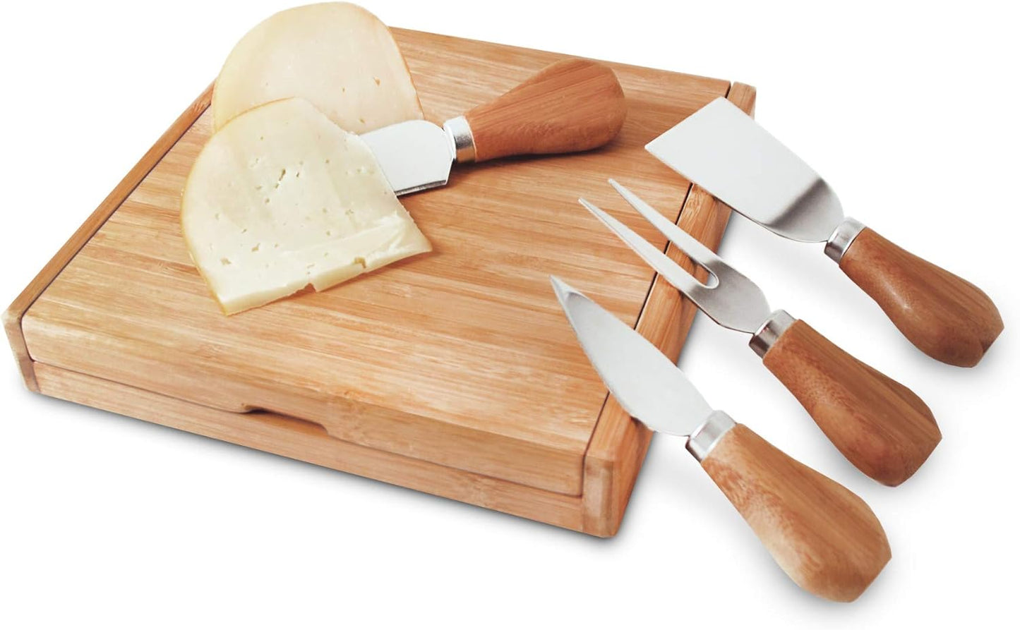 Camembert Cheese Board and Tool Set - Wooden Cheese Platter Tray and Stainless Steel Knives, Circular Wood Serving Board Gift Set - House Gift, Gift for Couples, Bridal Shower Gift