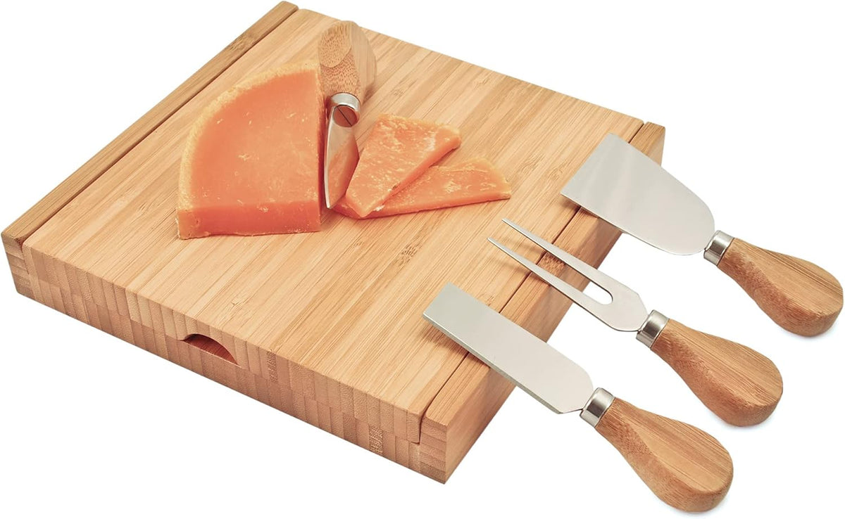 Camembert Cheese Board and Tool Set - Wooden Cheese Platter Tray and Stainless Steel Knives, Circular Wood Serving Board Gift Set - House Gift, Gift for Couples, Bridal Shower Gift