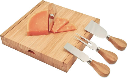 Camembert Cheese Board and Tool Set - Wooden Cheese Platter Tray and Stainless Steel Knives, Circular Wood Serving Board Gift Set - House Gift, Gift for Couples, Bridal Shower Gift