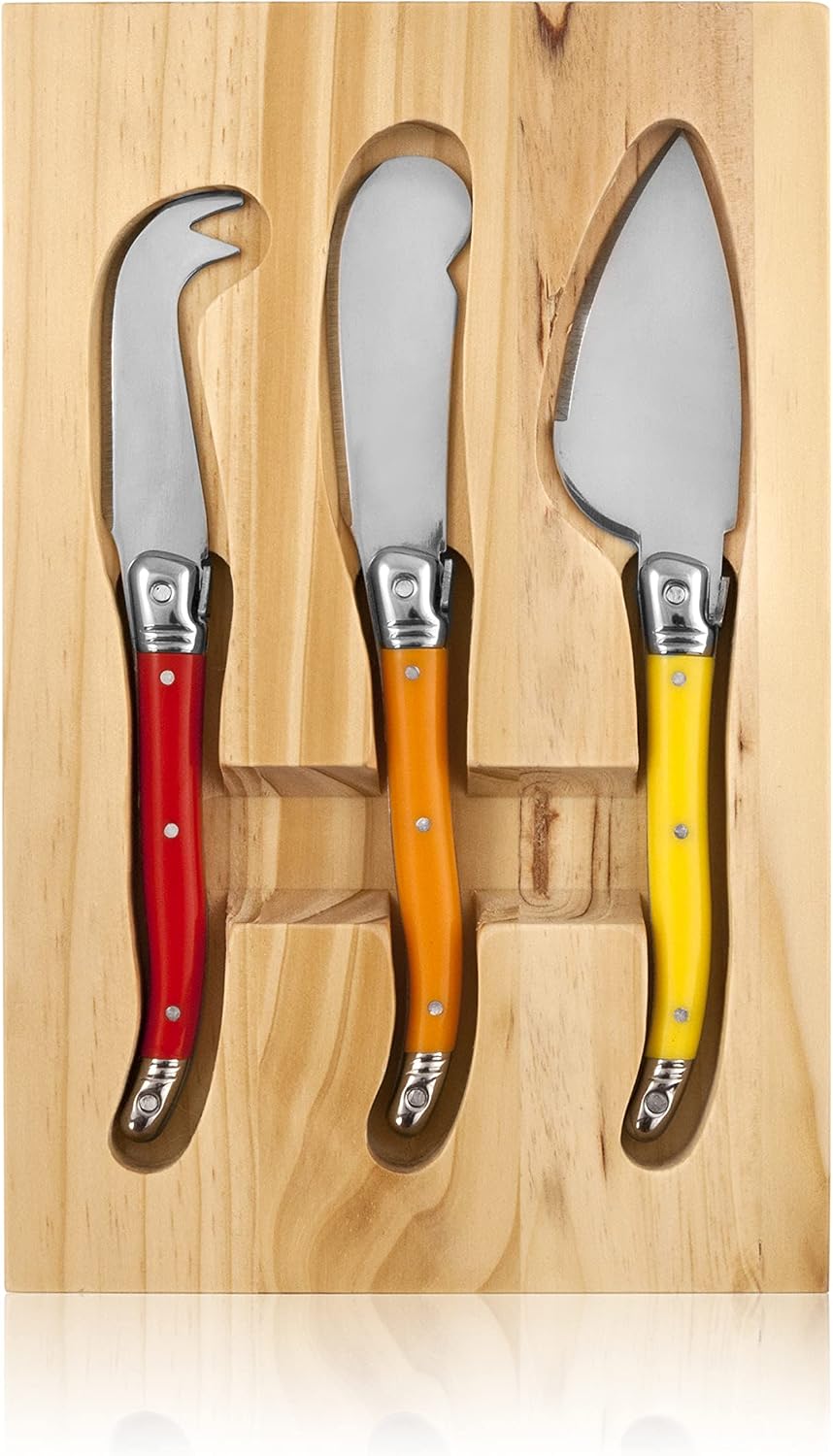 Camembert Cheese Board and Tool Set - Wooden Cheese Platter Tray and Stainless Steel Knives, Circular Wood Serving Board Gift Set - House Gift, Gift for Couples, Bridal Shower Gift