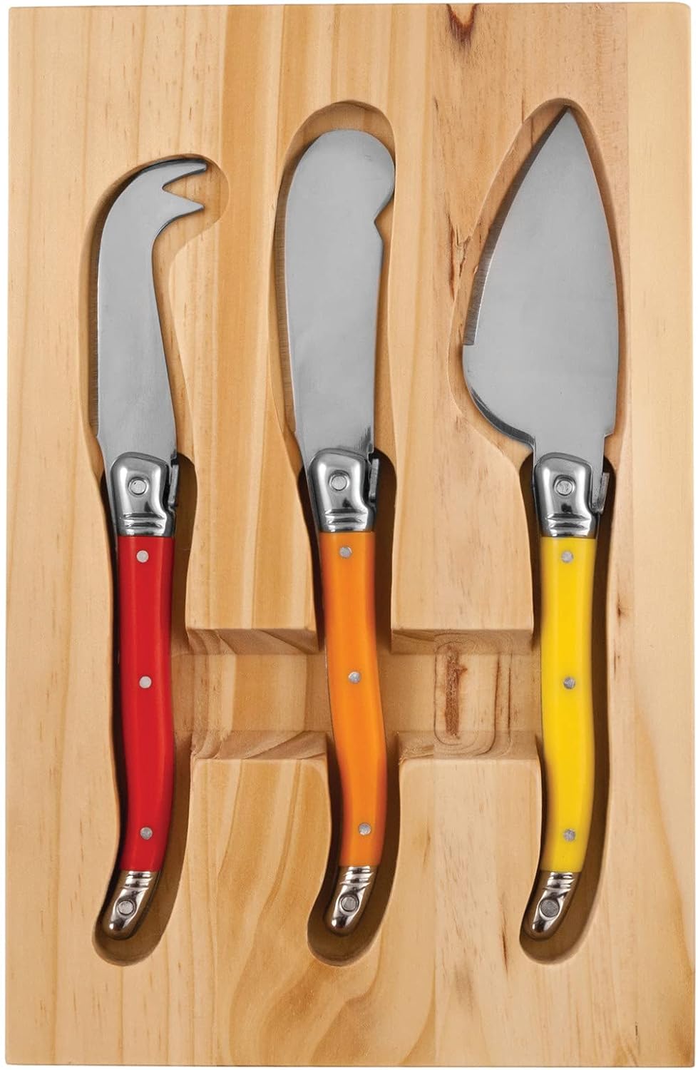 Camembert Cheese Board and Tool Set - Wooden Cheese Platter Tray and Stainless Steel Knives, Circular Wood Serving Board Gift Set - House Gift, Gift for Couples, Bridal Shower Gift