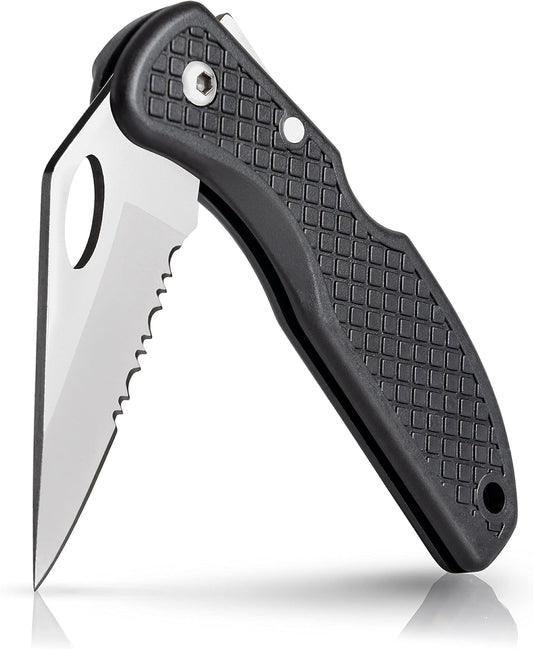Falcon VII Lockback 7 (Open) Inch Pocket Knife - Stainless Steel Serrated Blade, Textured No-Slip Handle, Carry Clip