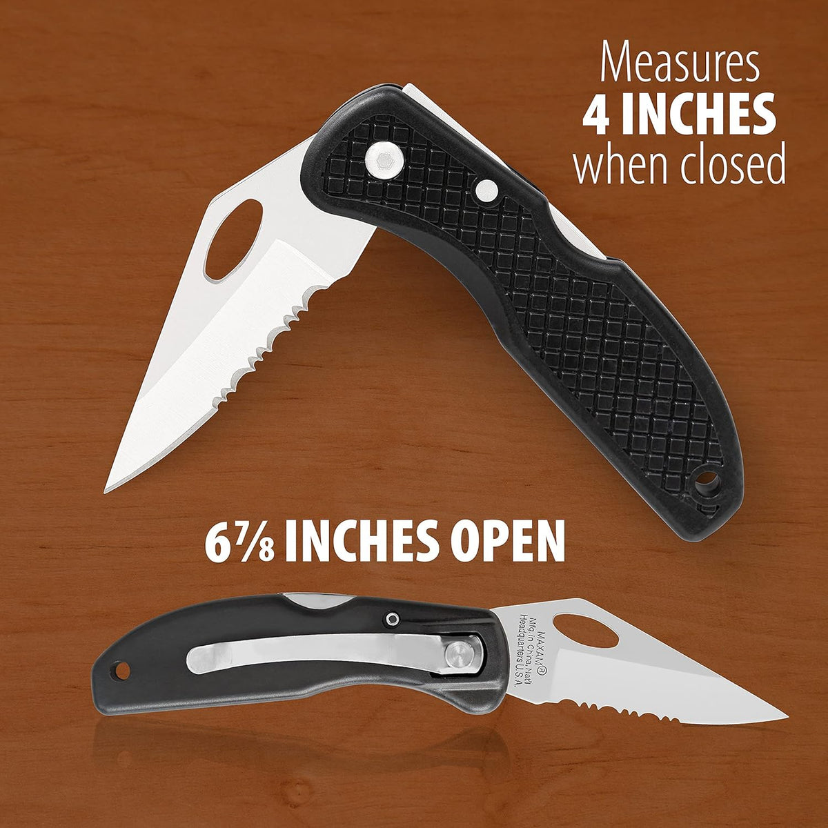 Falcon VII Lockback 7 (Open) Inch Pocket Knife - Stainless Steel Serrated Blade, Textured No-Slip Handle, Carry Clip