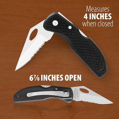 Falcon VII Lockback 7 (Open) Inch Pocket Knife - Stainless Steel Serrated Blade, Textured No-Slip Handle, Carry Clip