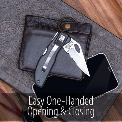 Falcon VII Lockback 7 (Open) Inch Pocket Knife - Stainless Steel Serrated Blade, Textured No-Slip Handle, Carry Clip