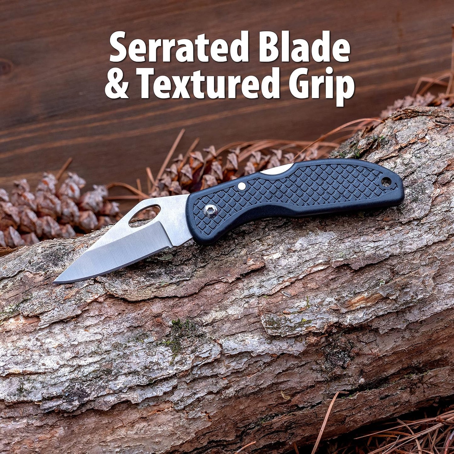 Falcon VII Lockback 7 (Open) Inch Pocket Knife - Stainless Steel Serrated Blade, Textured No-Slip Handle, Carry Clip
